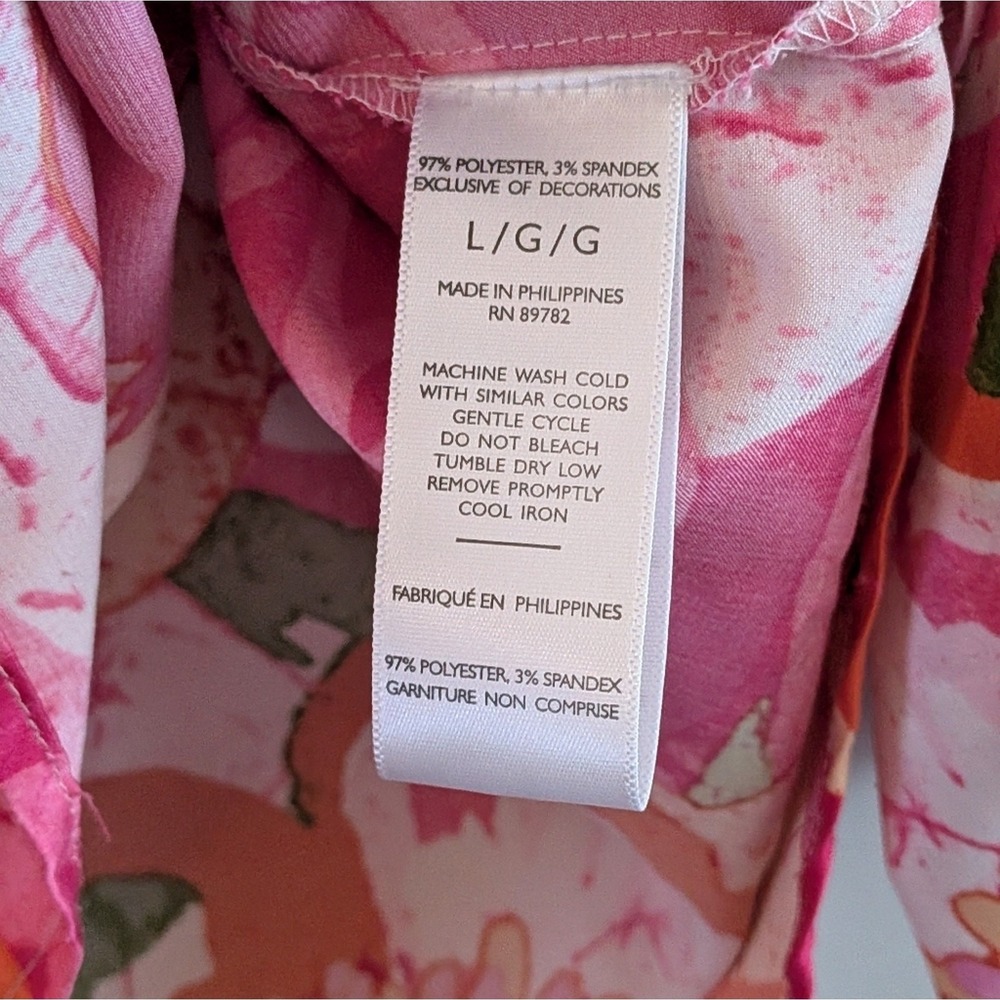 Natori Floral Boho Coastal Elegant V-Neck Blouse Pink Orange Watercolor Bloom - Picture 16 of 16